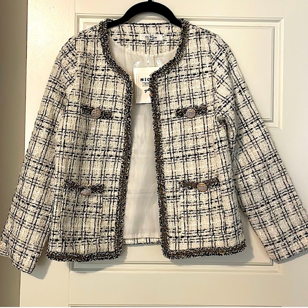 Nico Tweed Jacket with Tassel Gold Buttons - NWT